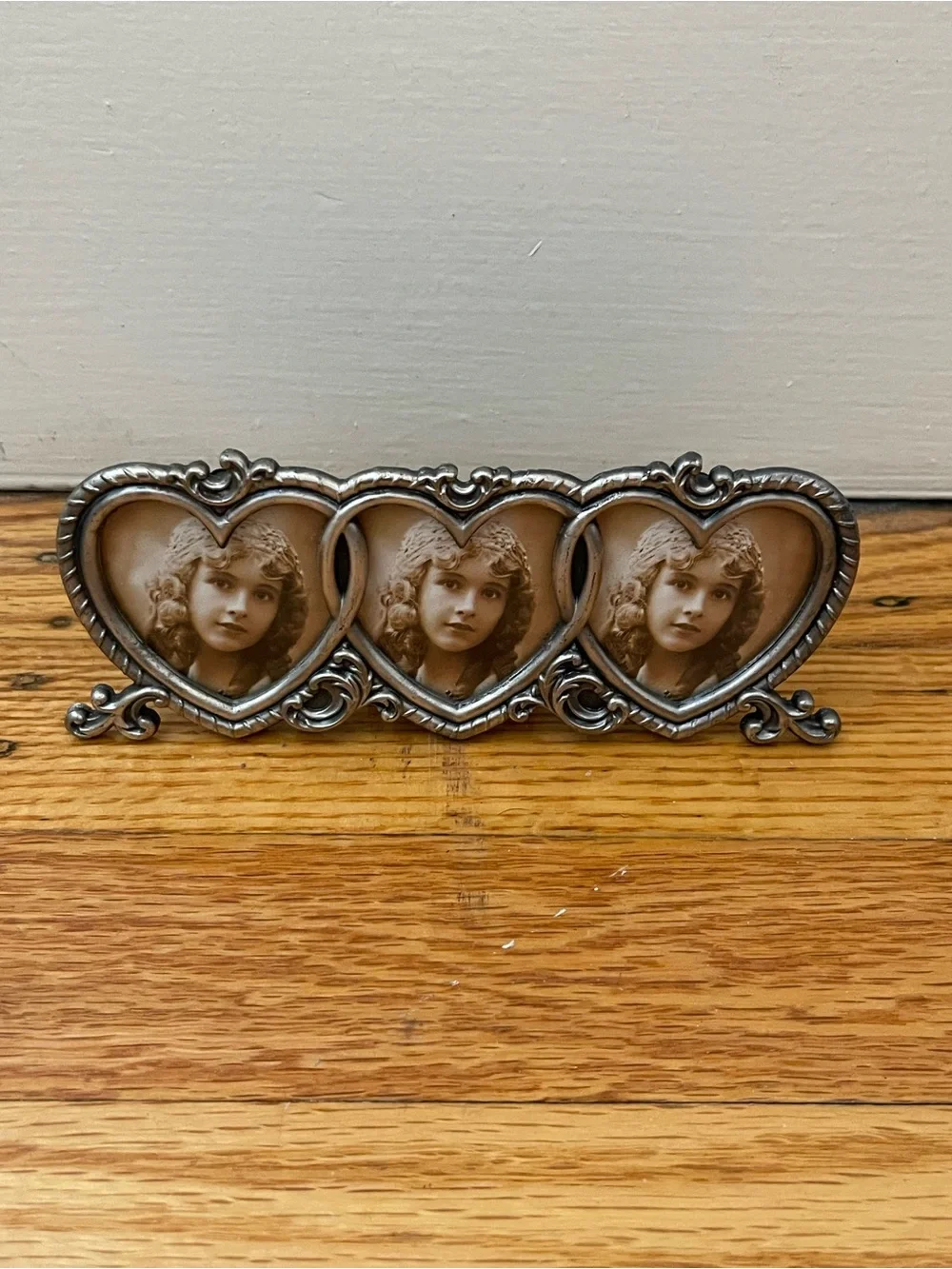 Charming Triple Heart Pewter Photo Frame